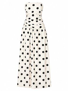 Brona Polka Dot Linen Maxi Dress Strapless Ruched Revolve NWT Women’s XS Chic